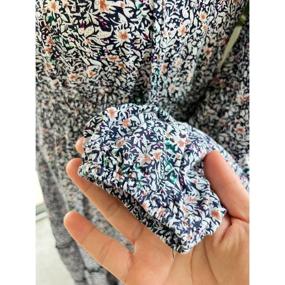 Indigo Rose Floral Midi Dress Long Sleeve Tie Front Layered Elastic Waist Sz S - Picture 8 of 16